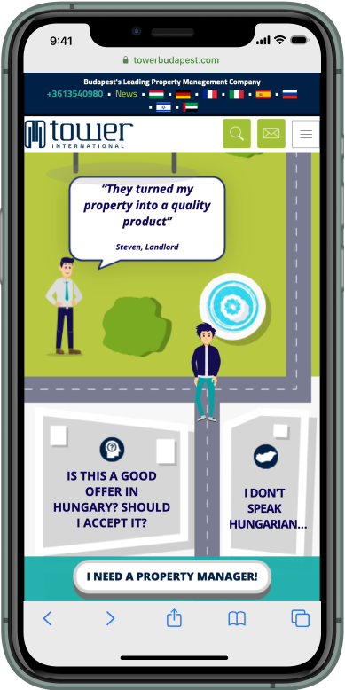 Interactive map walking man on iphone showing questions regarding self property management